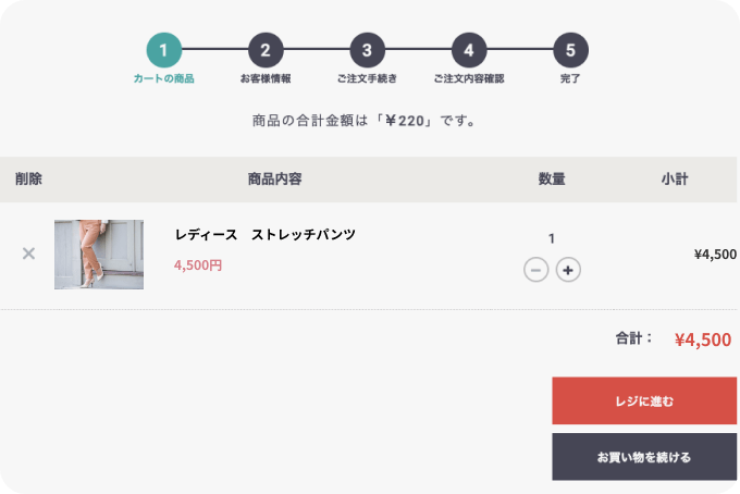 カートページで商品の合計金額を確認します